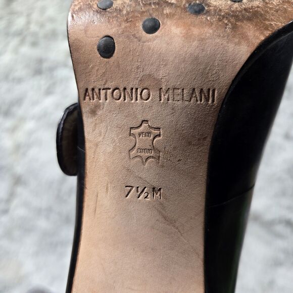 Antonio Melani Womens Size 7.5M Black Leather Stretch Buckle Block Heels Pumps - Picture 8 of 9